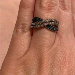 Blue and white diamond ring